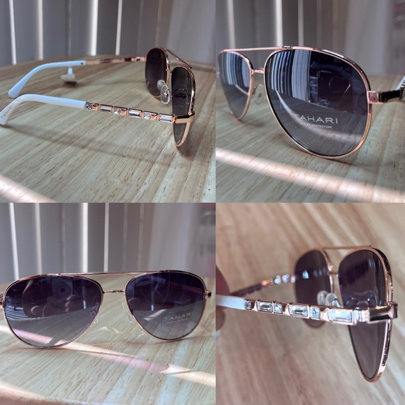 Tahari Gold and White Aviator Sunglasses main image 5